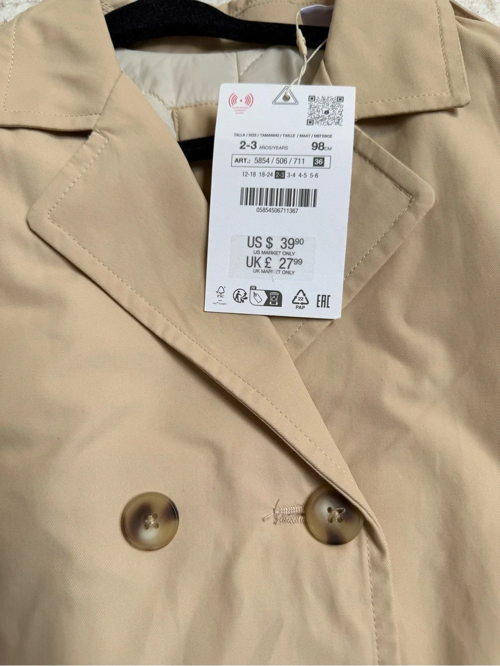 Zara toddler trench coat